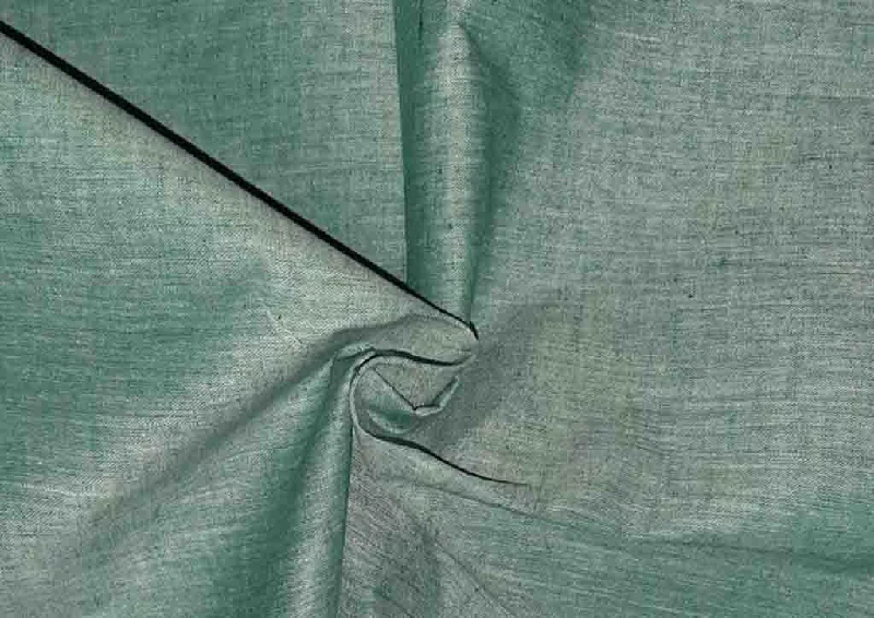 Green Plain Textured Handloom Cotton Fabric