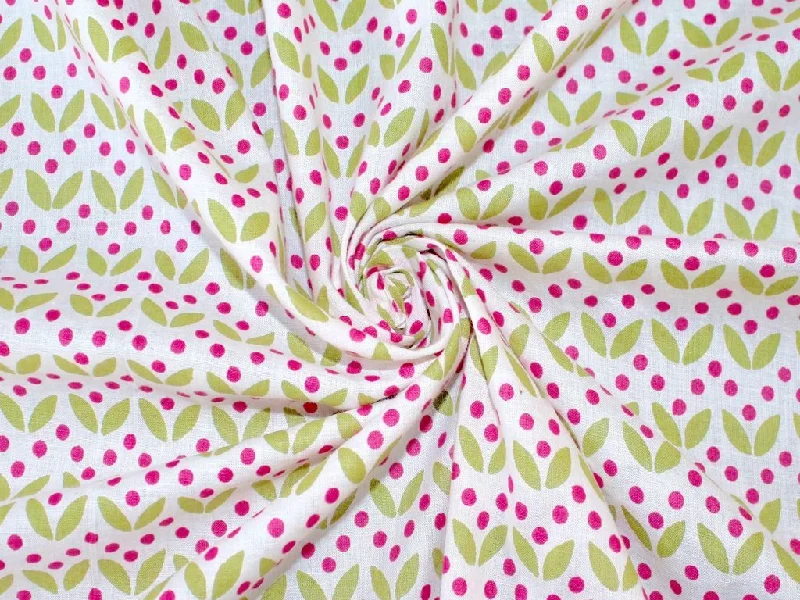 Green & Pink Polka Dots Pure Cotton Fabric