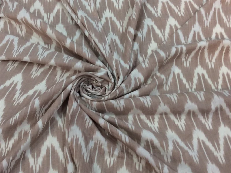 Light Brown White Cotton Ikat Fabric