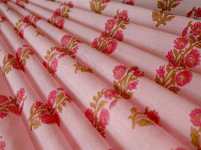 Light Pink Flower Polyester Chanderi Fabric