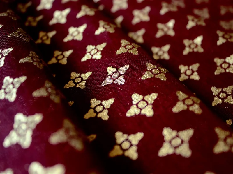 Maroon Flower Polyester Chanderi Fabric