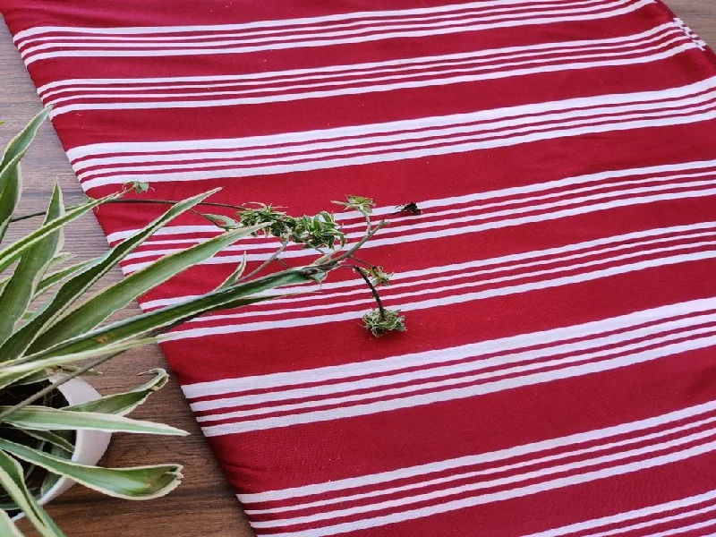 Maroon White Stripes Poly Crepe Fabric