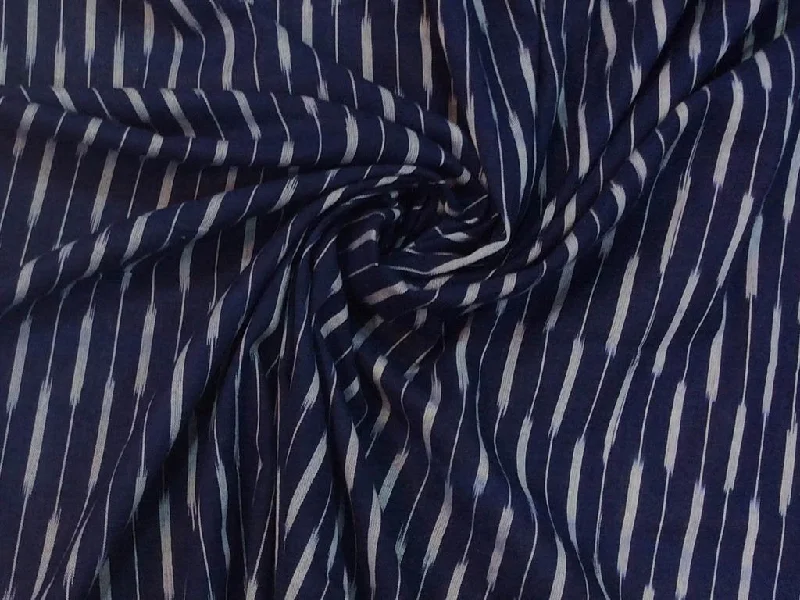 Navy Blue White Stripes Handloom Cotton Ikat Fabric