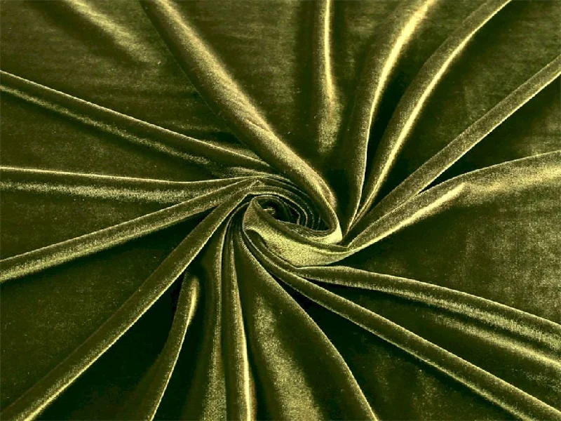 Olive Green Plain Viscose Micro Velvet Fabric