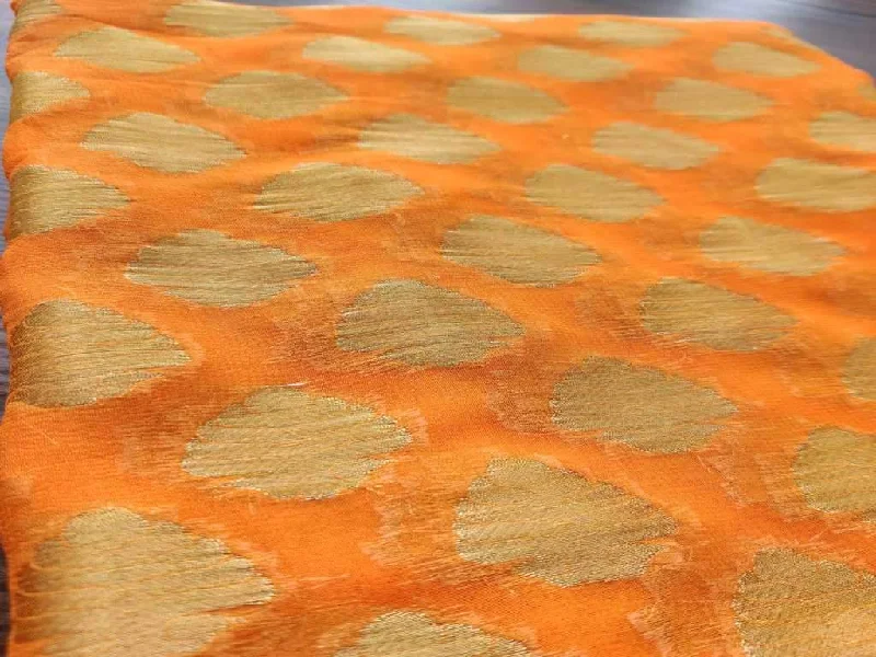 Orange Golden Buttas Fine Georgette Fabric