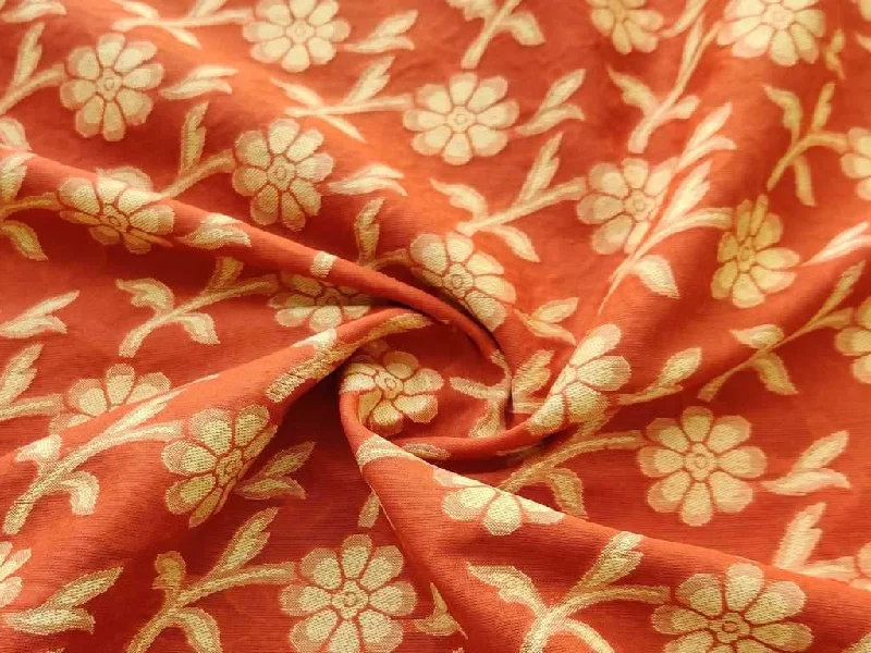 Orange Yellow Flowers Cotton Jacquard Fabric