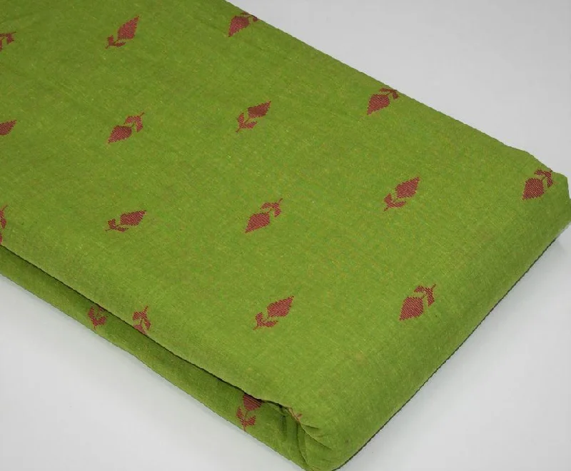 Parrot Green Self Jacquard Motifs Cotton Fabric