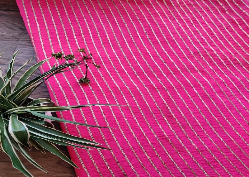 Pink Stripes Dori Tucks Chanderi Fabric