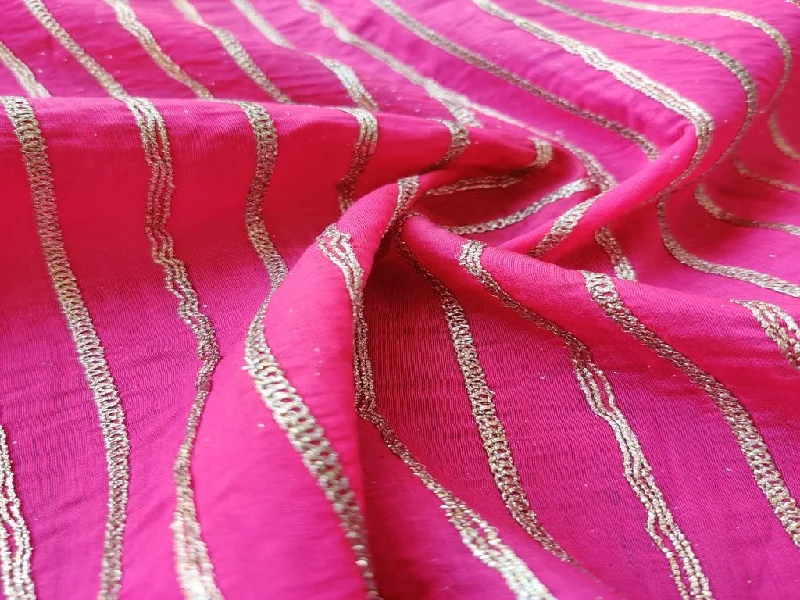 Pink Dori Tucks Stripes Chanderi Fabric