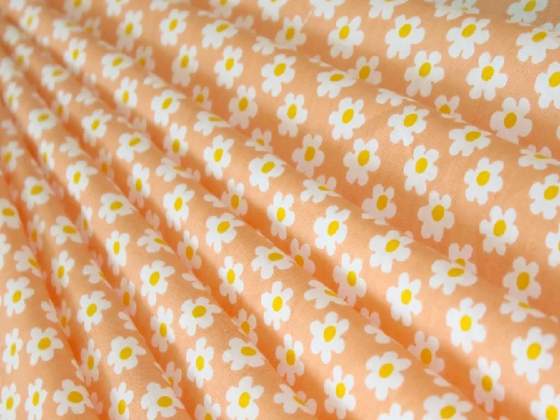 Peach Orange Flowers Pure Cotton Fabric