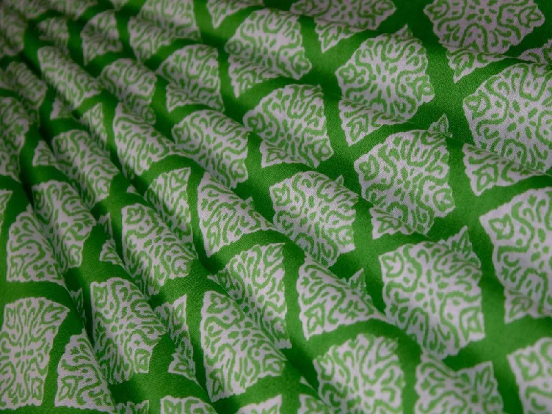 Green Geometric Designer Pure Cotton Fabric