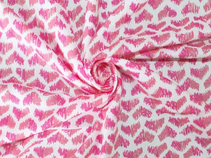 White Pink Abstract Pure Viscose Rayon Fabric