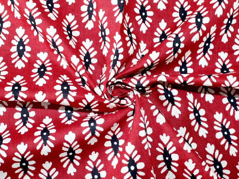 Red Black Flowers Pure Cotton Fabric