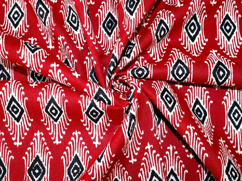 Red Black Geometric Designer Pure Cotton Fabric