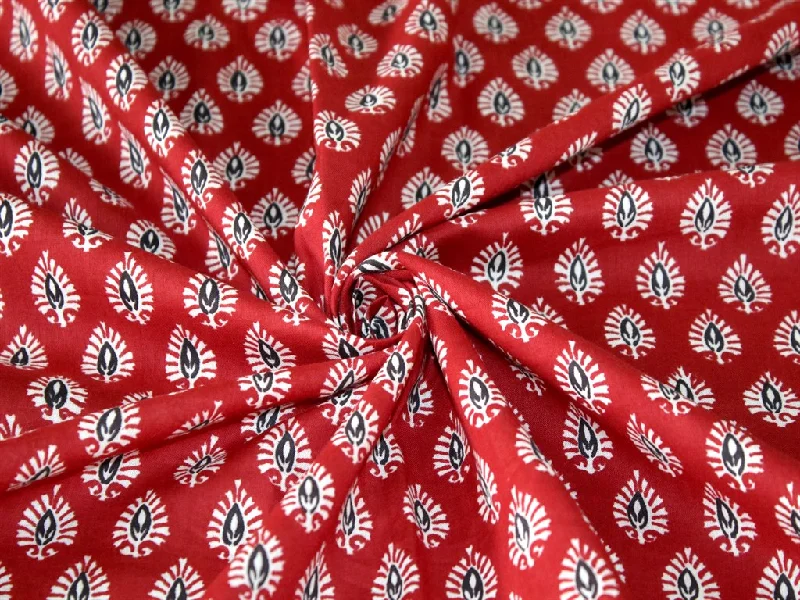 Red Black Leaves Pure Cotton Fabric