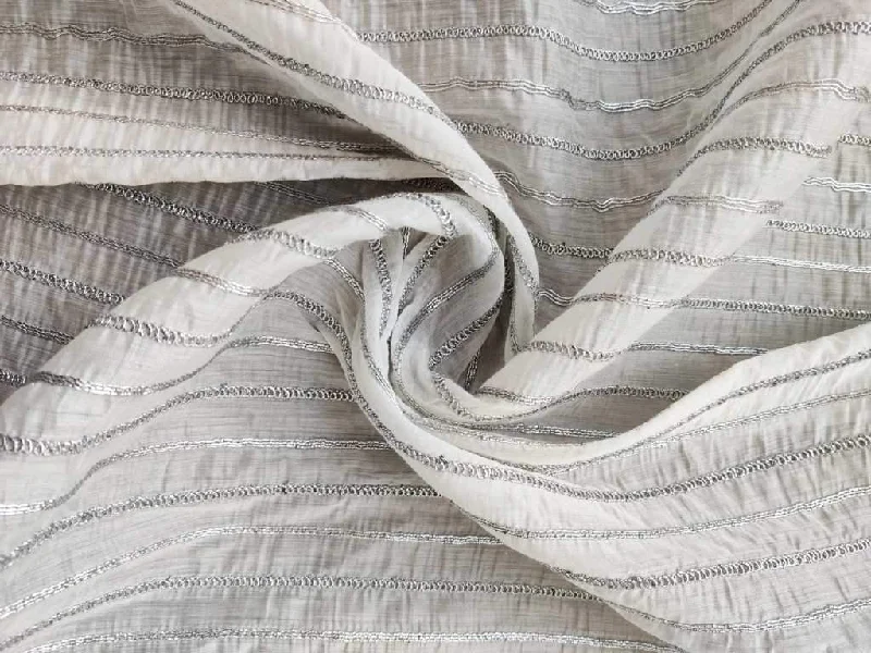 White Silver Dori Tucks Chanderi Silk Fabric