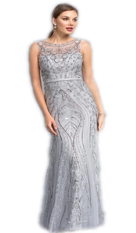 Trevi Collection - Bedazzled Illusion Bateau Fitted Prom Dress