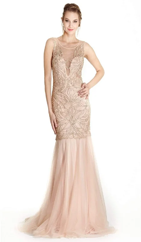 Trevi Collection - Embellished Illusion Scoop Trumpet Prom Dress