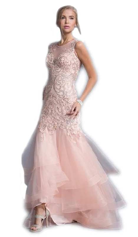 Trevi Collection - Embellished Ruffled Tiered Trumpet Prom Dress