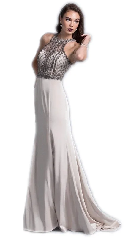 Trevi Collection - Jewel Accented Halter Prom A-line Dress