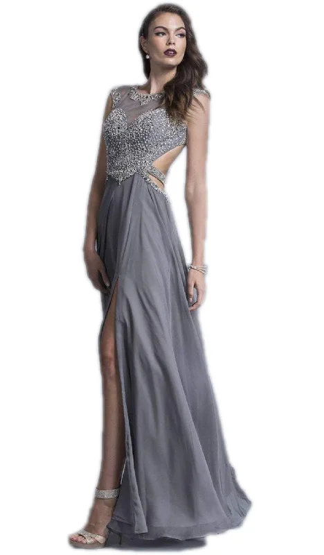 Trevi Collection - Jeweled Illusion Bateau Fitted Simple Prom Dress