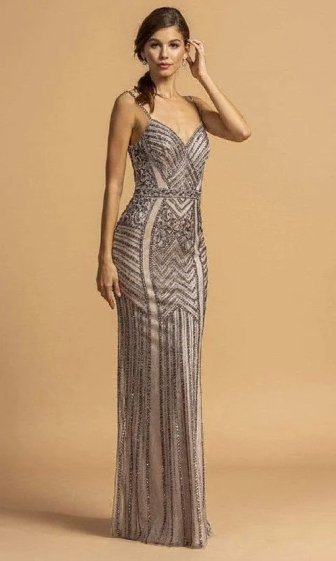 Trevi Collection - L2218 Spaghetti Strap Beaded Sheath Dress