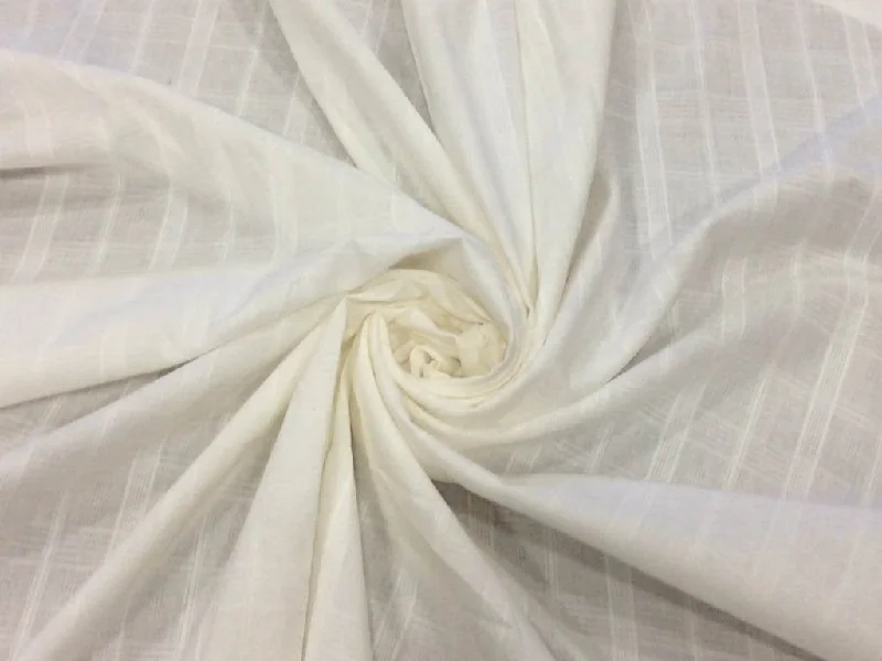 White Broad Self Checks Dyeable Pure Cotton Fabric