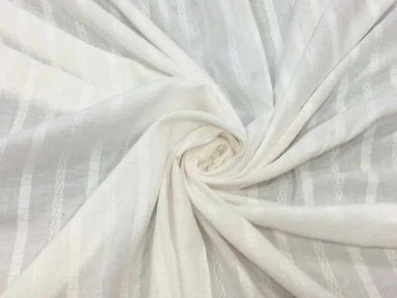 White Dyeable Designer Stripes Pure Cotton Fabric