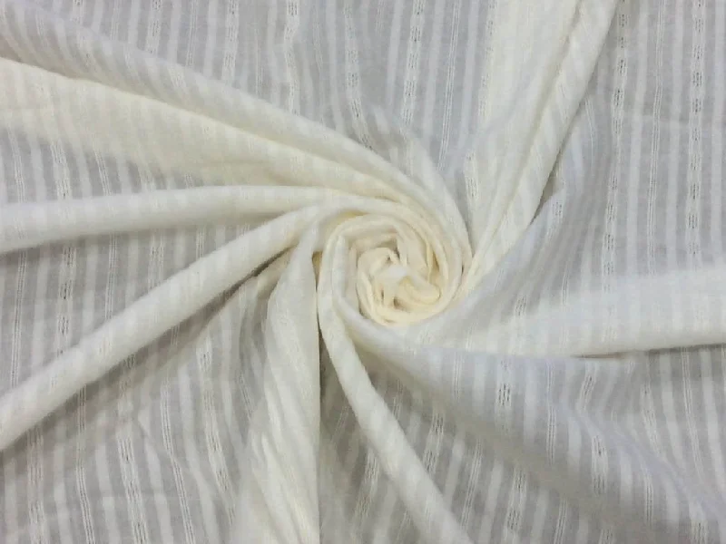 White Fancy Dyeable Stripes Pure Cotton Fabric