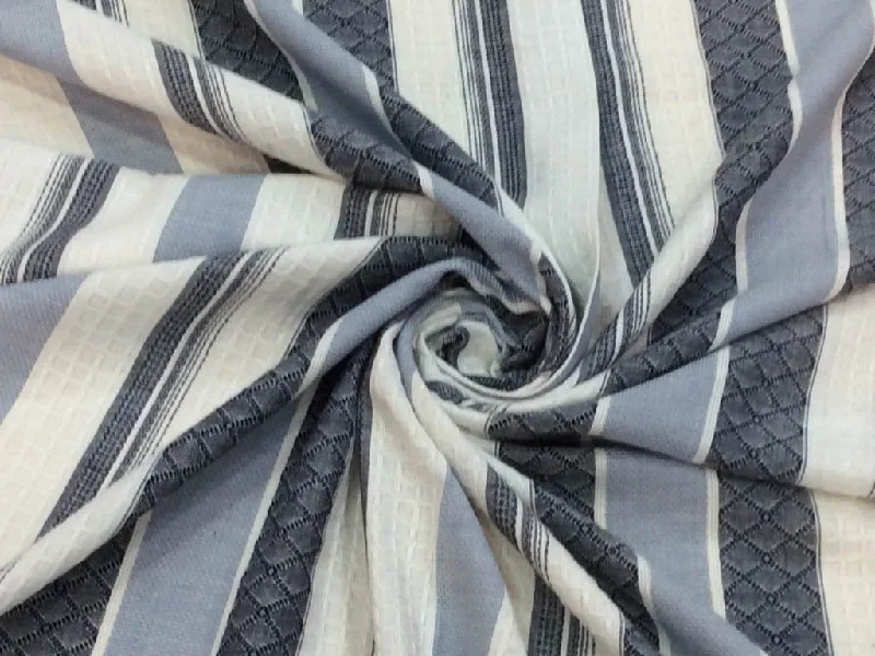 White Gray Black Designer Stripes Jacquard Cotton Fabric