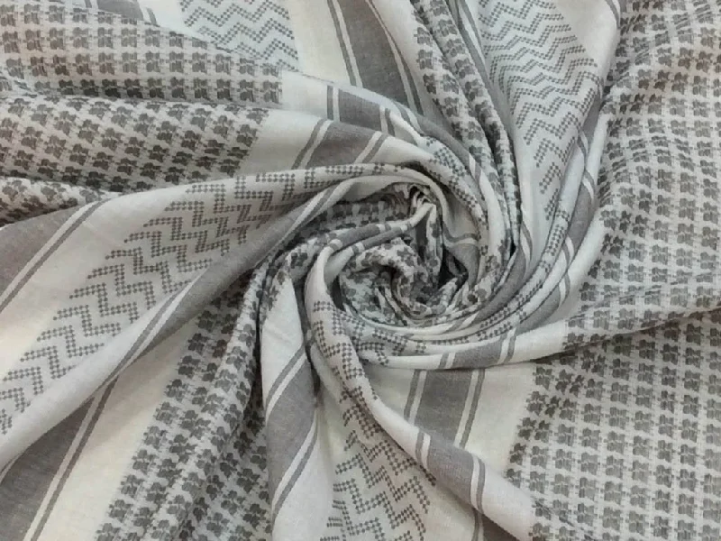 White Light Gray Abstract Stripes Jacquard Cotton Fabric