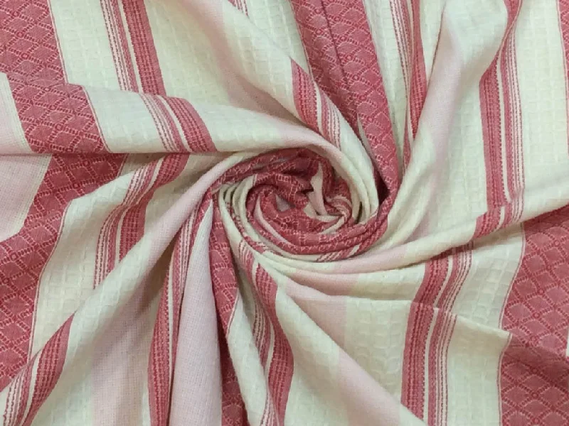 White Pink Designer Stripes Jacquard Cotton Fabric