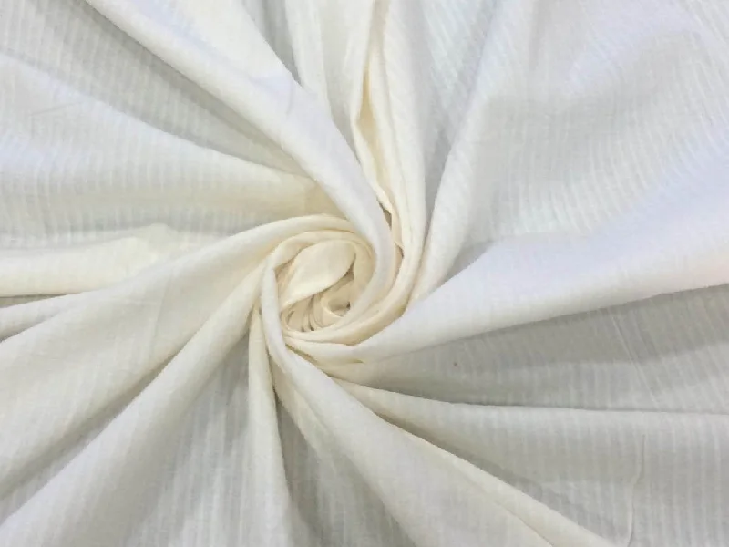 White Self Stripes Dyeable Pure Cotton Fabric