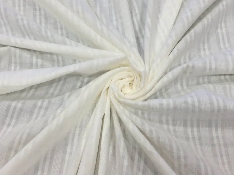 White Triple Designer Checks Dyeable Pure Cotton Fabric