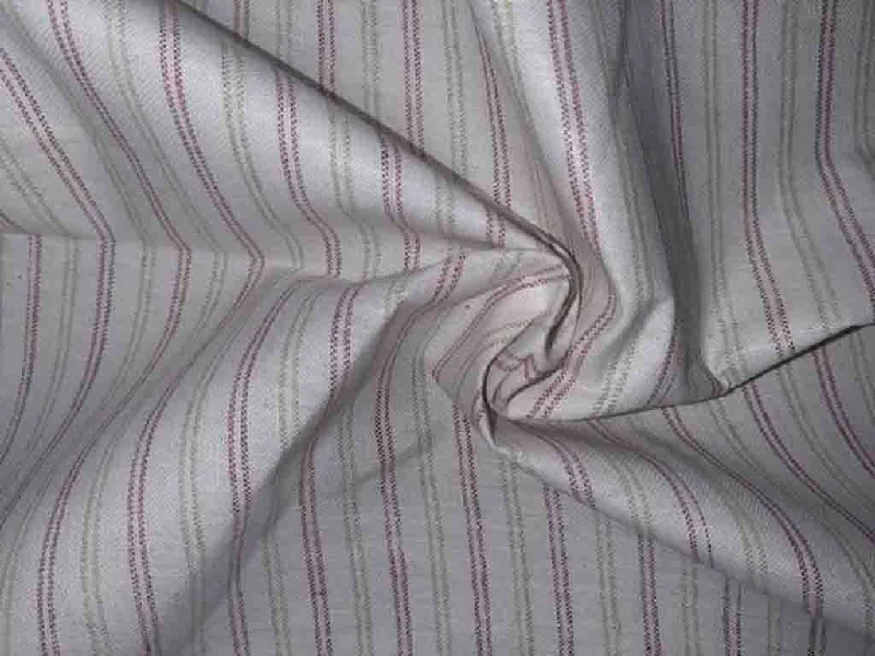 White Green Red Stripes Handloom Cotton Fabric