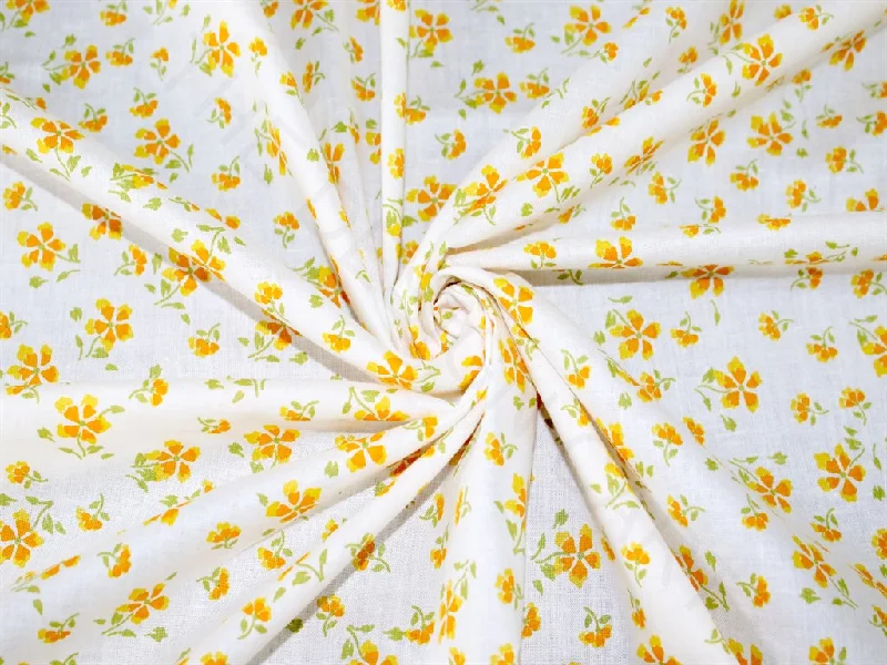 White Yellow Flowers Pure Cotton Fabric