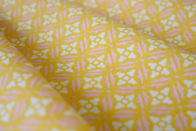 Yellow Pink Geometric Flower Pure Cotton Fabric