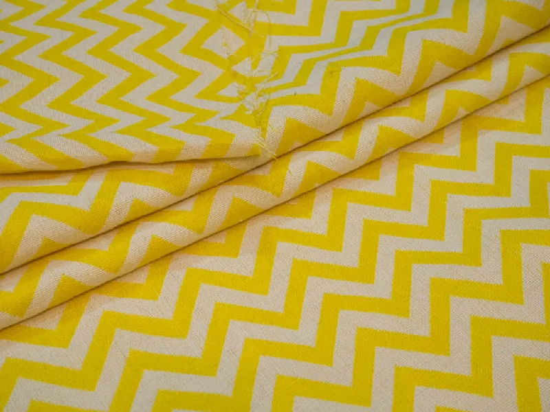 Yellow White Chevron Cotton Jacquard Fabric