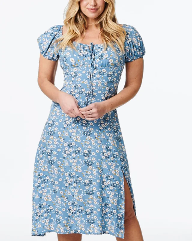 Alba Dress Peasant Style Ditsy Floral Print Blue | Blue