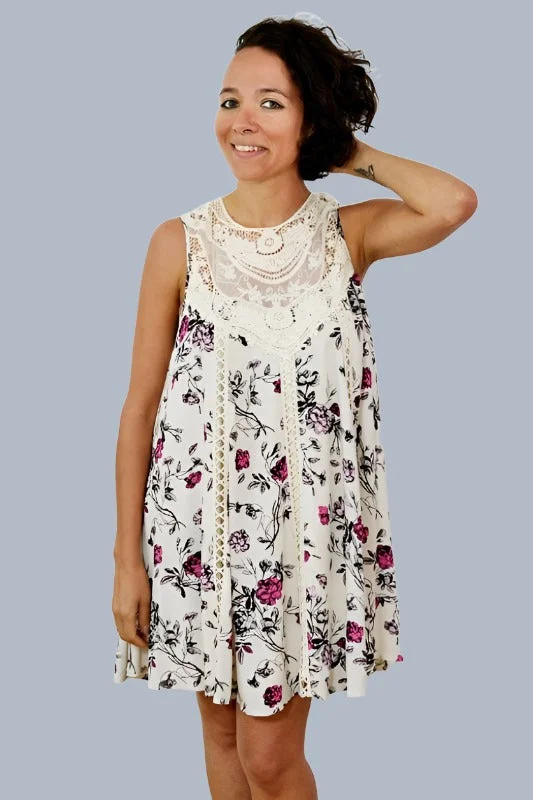 Entro Vintage Lace Floral Swing Dress - Off White