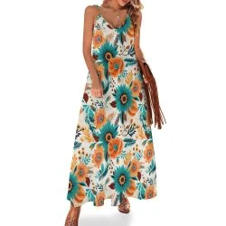 Boho Retro Floral Spaghetti Strap Ankle-Length Dress Long dress