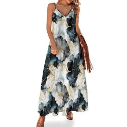 Alcohol Ink Floral Spaghetti Strap Ankle-Length Dress Long dress