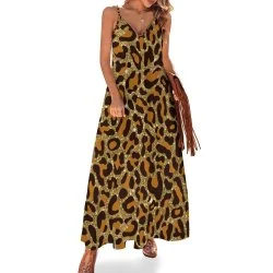 Animal Print Spaghetti Strap Ankle-Length Dress Long dress