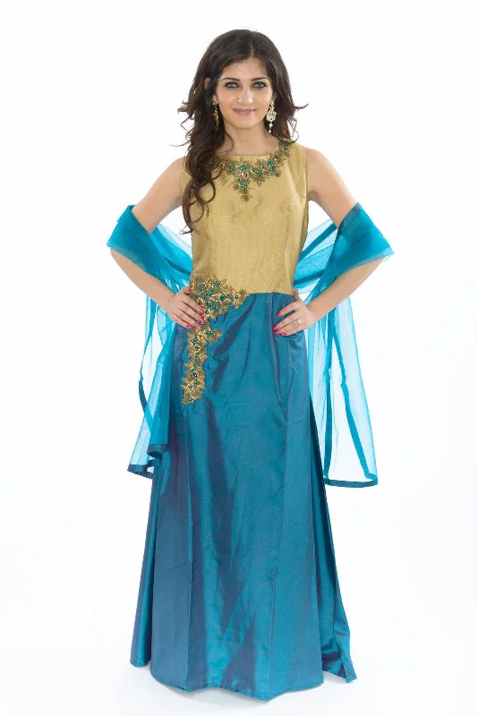 Beaming Cobalt Blue Long Indo-Western Anarkali Gown Summer Beach Maxi