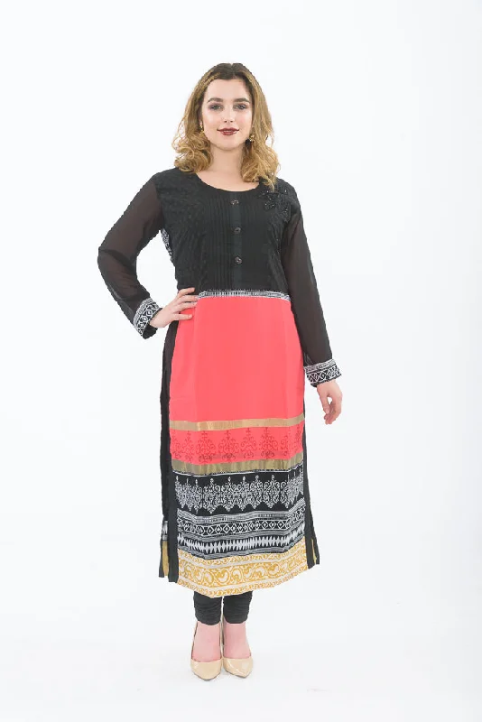 Black Aztec Attack Long Kurti with Leggings Bohemian Maxi Skirt