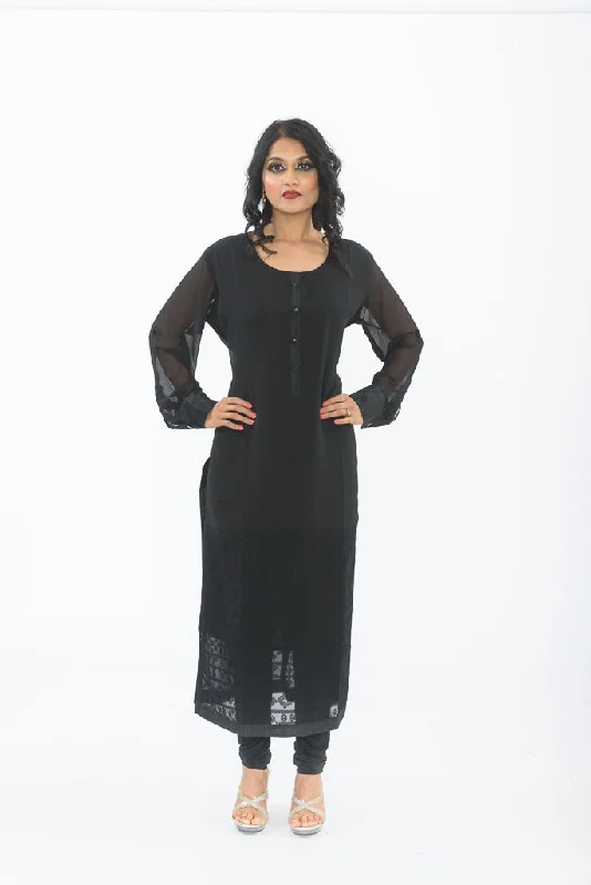 Bold in Black Long Kurti with Churidar Summer Maxi Skirt