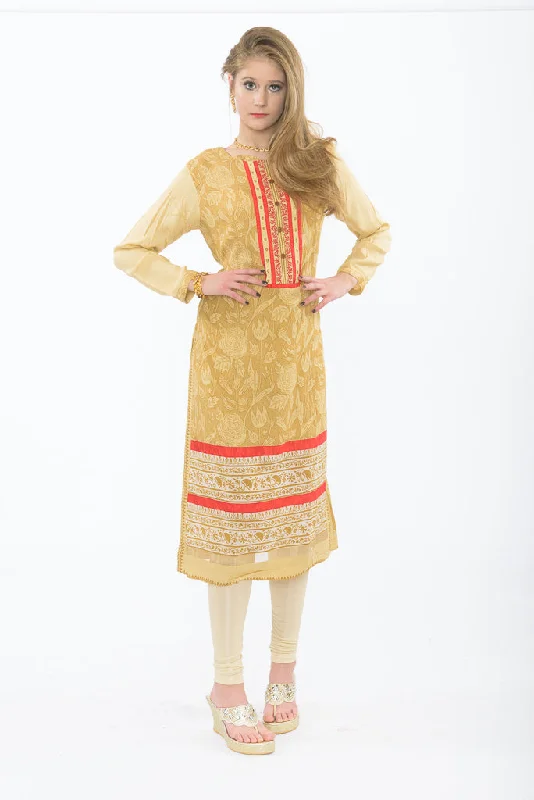 Classic Mustard & Red  Long Kurti Button-up Maxi Skirt