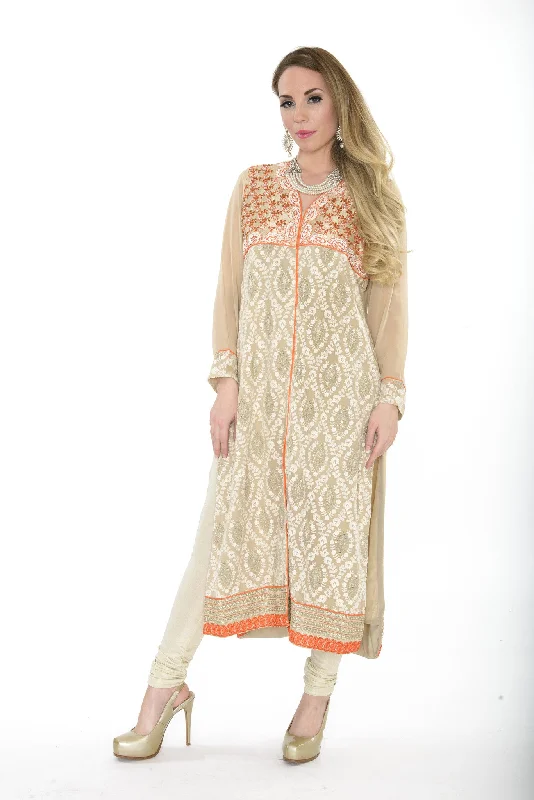 Elegant Tan Long Kurti Salwar Kameez (Size M/L) Summer Beach Maxi