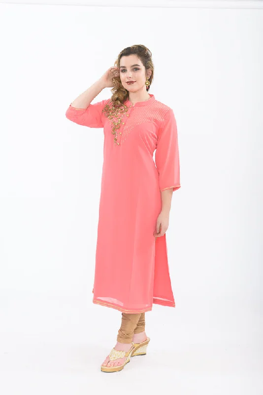 Melon & Gold Long Kurti with Leggings Lace Detail Maxi