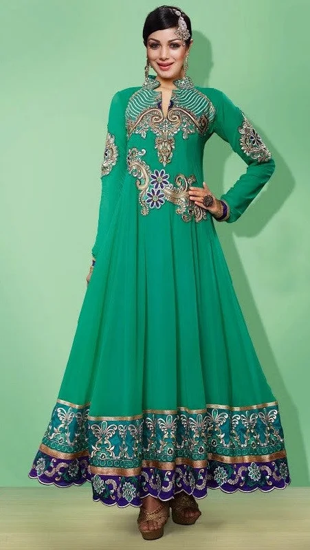 Enthralling Designer Mint Colored Shiffon Long Anarkali D-706 Tartan Maxi Skirt